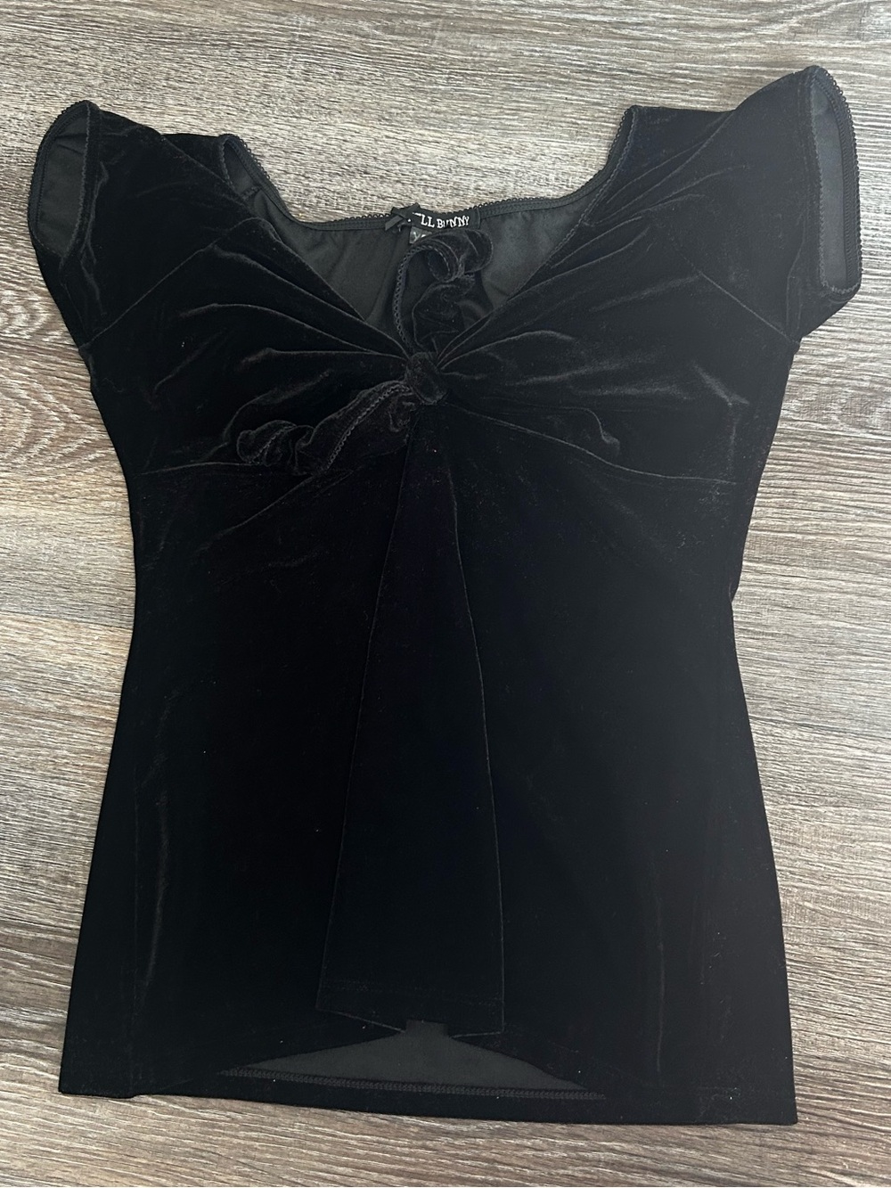 Hell Bunny Black Velvet Tie Front top